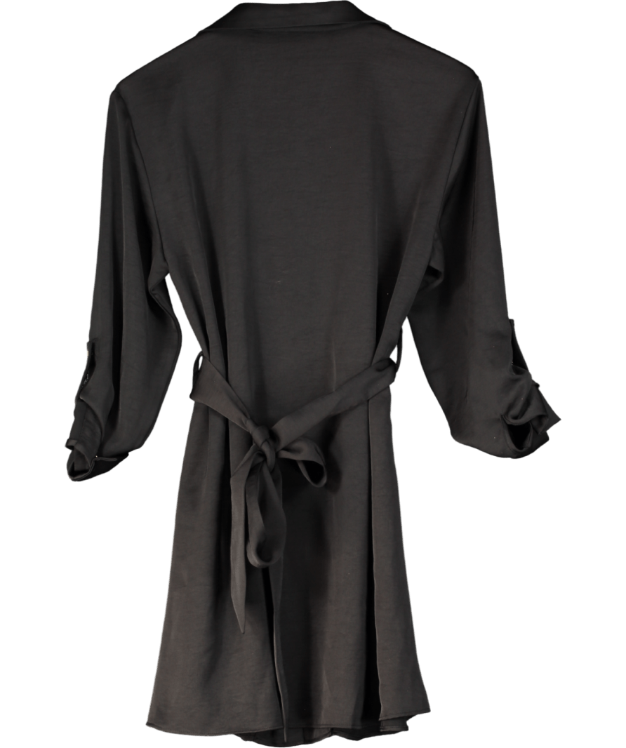 ZARA Black Satin Belted Midi Dress UK S - Reliked