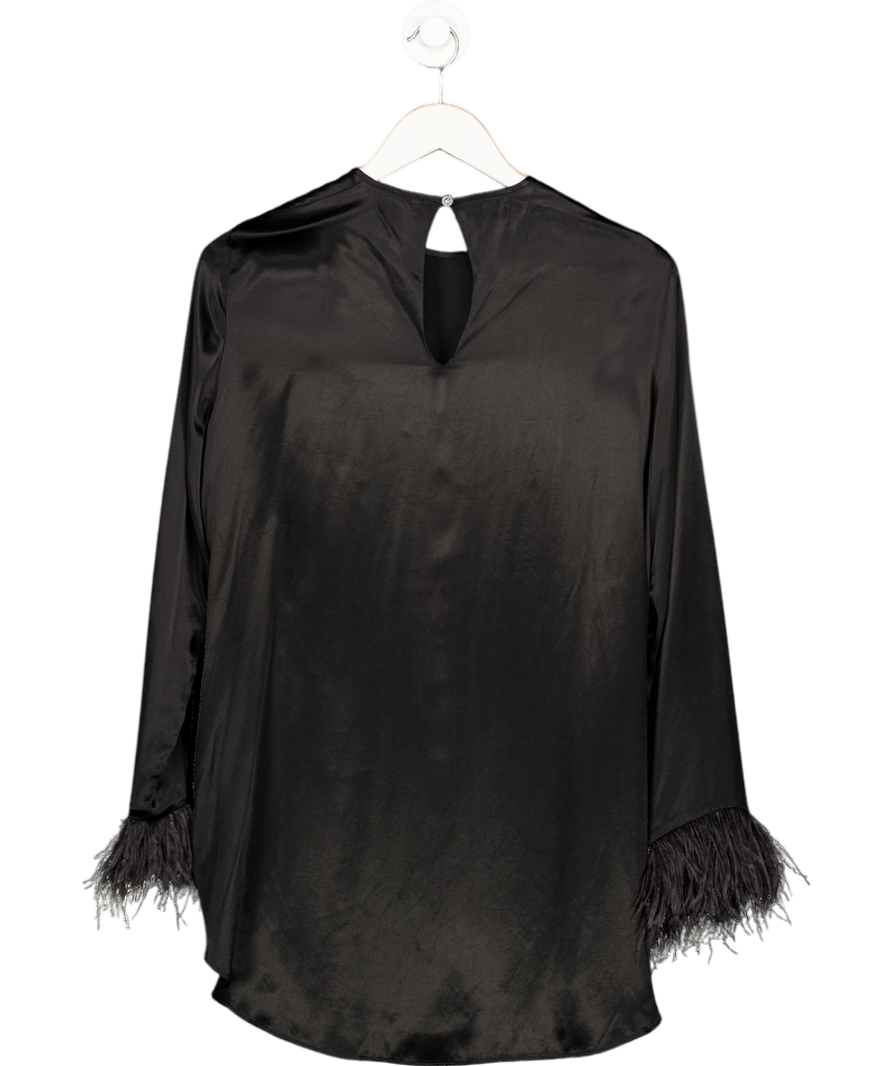 ZARA Black Satin Long Feathered Sleeve Shift Dress UK S - Reliked