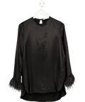ZARA Black Satin Long Feathered Sleeve Shift Dress UK S - Reliked