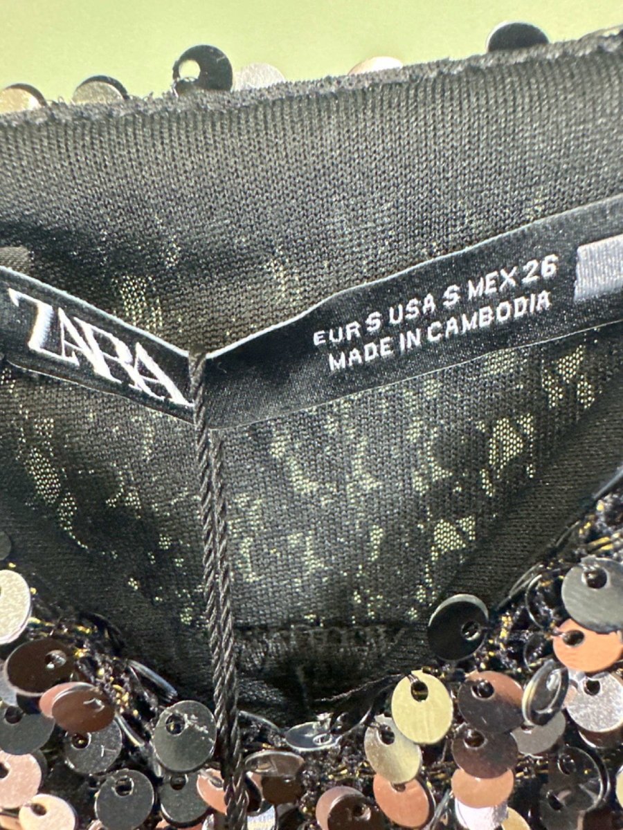 Zara Black Sequin Embellished Strappy Dress UK S - Reliked