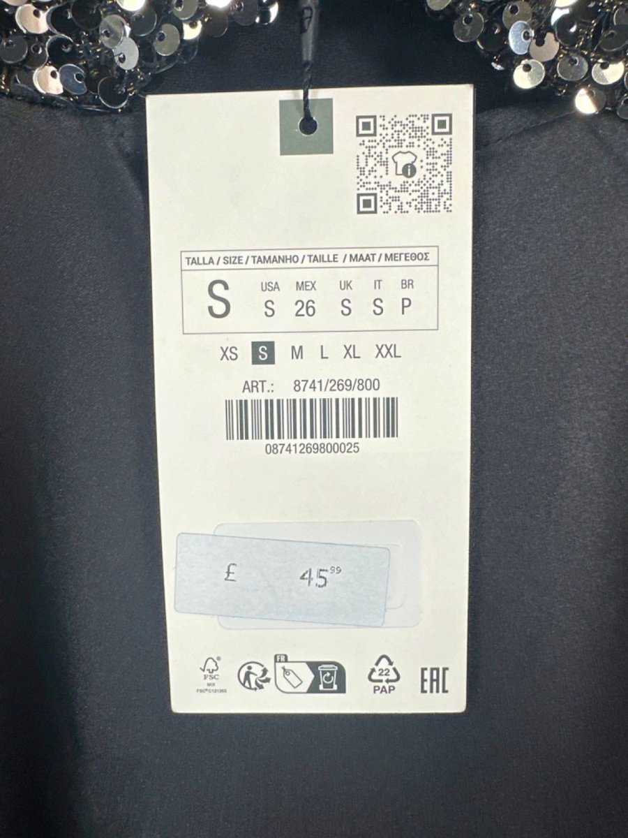 Zara Black Sequin Embellished Strappy Dress UK S - Reliked