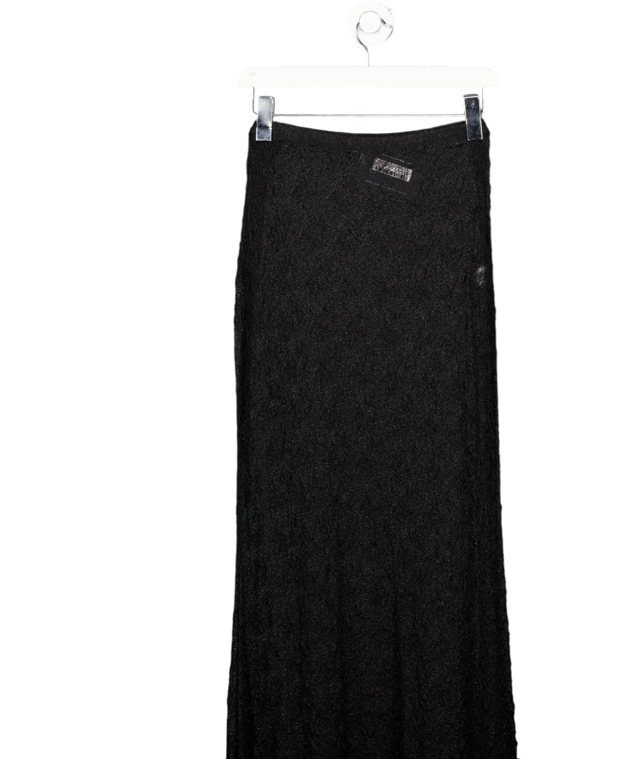 ZARA Black Sheer Cobweb Lace Midi Skirt UK L - Reliked