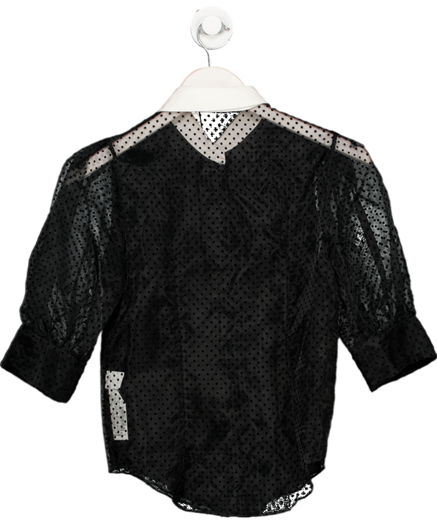 ZARA Black Sheer Puff Sleeve Polka Dot Shirt With Diamante Buttons UK XS - Reliked