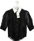 ZARA Black Sheer Puff Sleeve Polka Dot Shirt With Diamante Buttons UK XS - Reliked