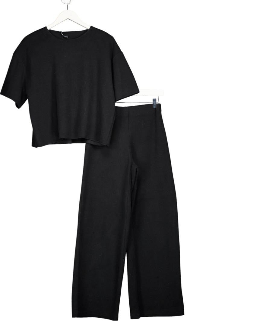 ZARA Black Soft Ribbed Top And Trouser Set UK S/M - Reliked
