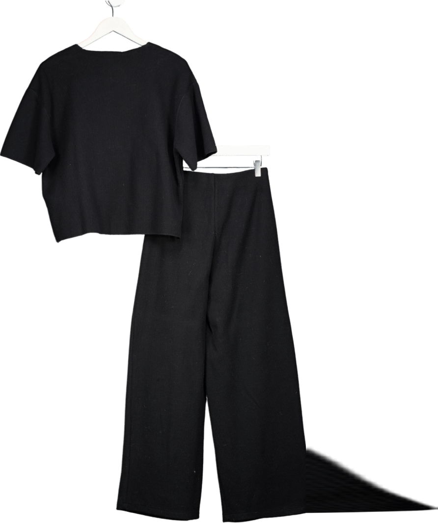 ZARA Black Soft Ribbed Top And Trouser Set UK S/M - Reliked