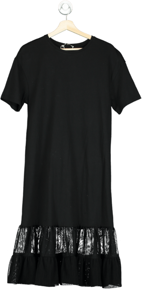 ZARA Black T Shirt Dress With Mesh Hem UK S - Reliked