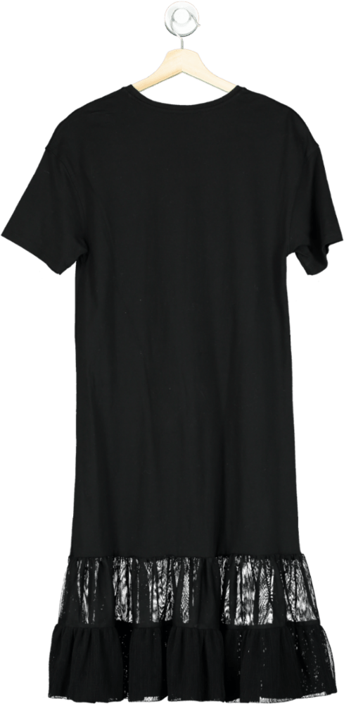 ZARA Black T Shirt Dress With Mesh Hem UK S - Reliked