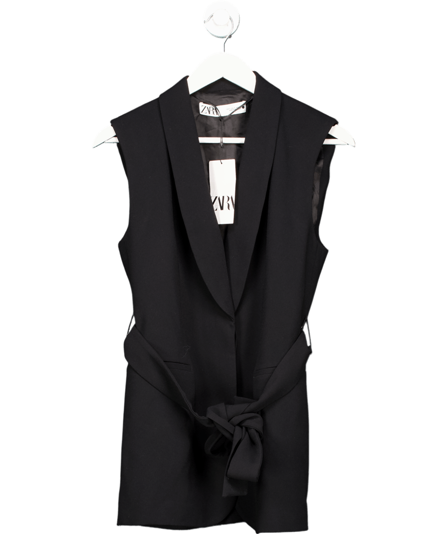 ZARA Black Tie Belt Waistcoat UK S - Reliked