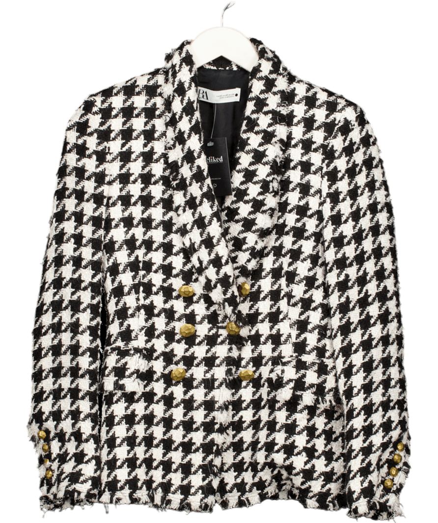 ZARA Black White Houndstooth Tweed Blazer UK XS - Reliked