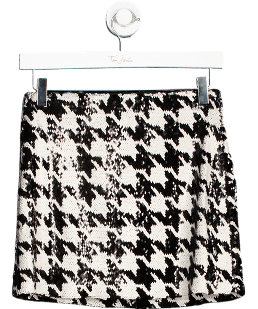 ZARA Black & White Sequin Houndstooth Mini Skirt UK XS - Reliked