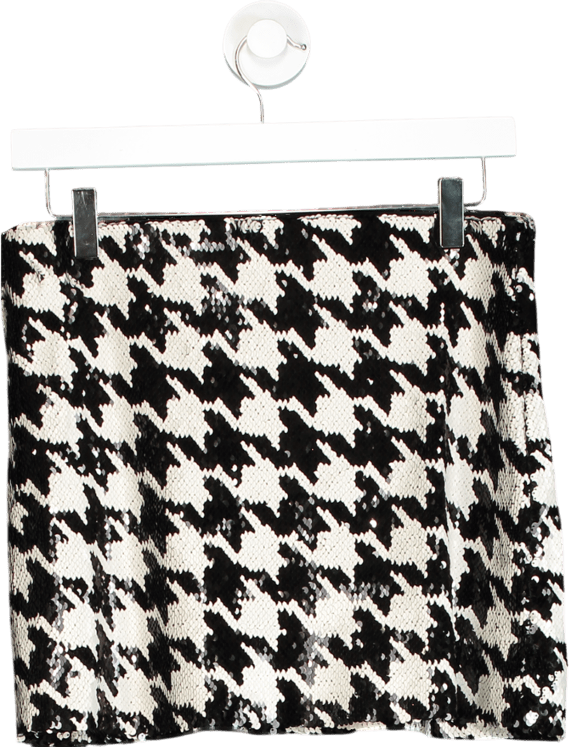 ZARA Black & White Sequin Houndstooth Mini Skirt UK XS - Reliked