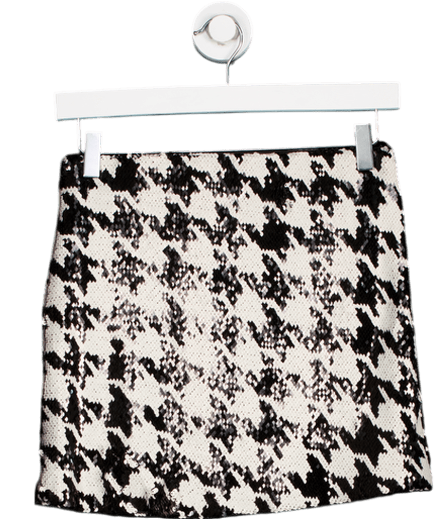 ZARA Black & White Sequin Houndstooth Mini Skirt UK XS - Reliked