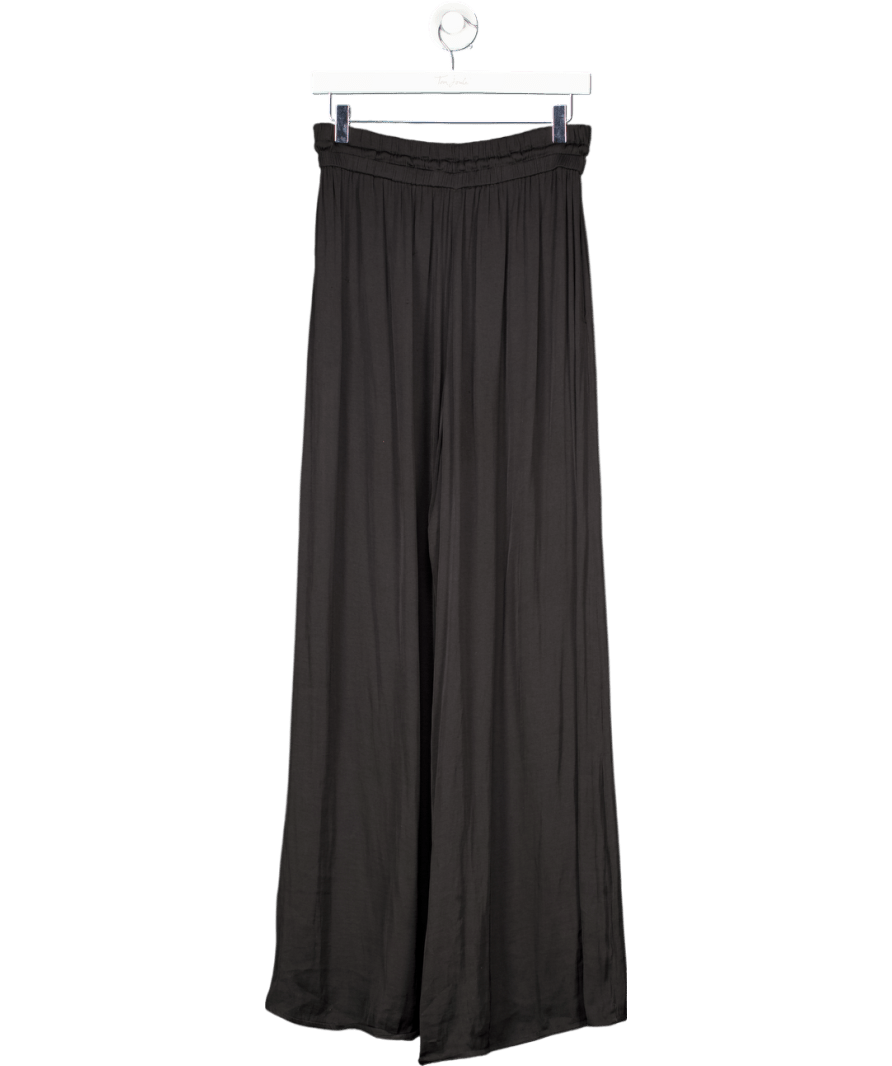 ZARA Black Wide - leg Trousers With Elastic Waistband UK S - Reliked