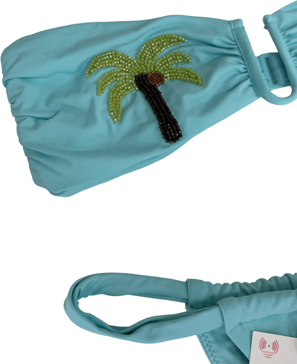 ZARA Blue 2 - piece Palm Tree Beaded Bikini Set UK S - Reliked
