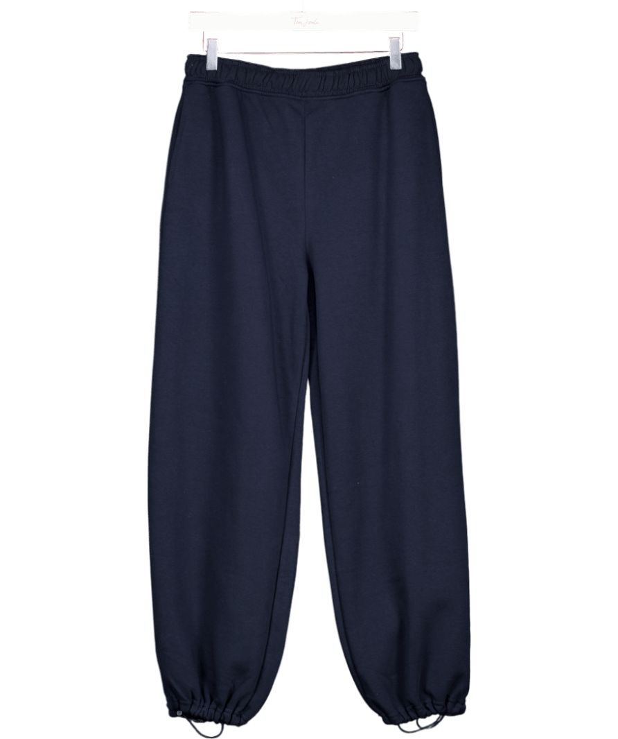 ZARA Blue Basic Straight Fleece Trousers With Adjustable Hem UK M - Reliked