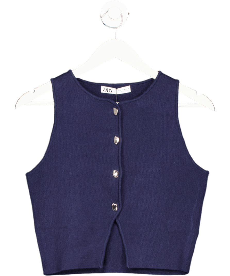 ZARA Blue Button Up Waistcoat Top UK M - Reliked