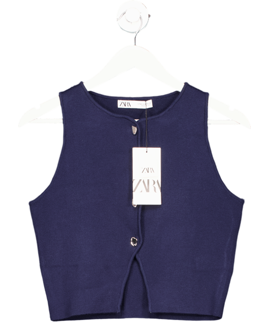 ZARA Blue Button Up Waistcoat Top UK M - Reliked