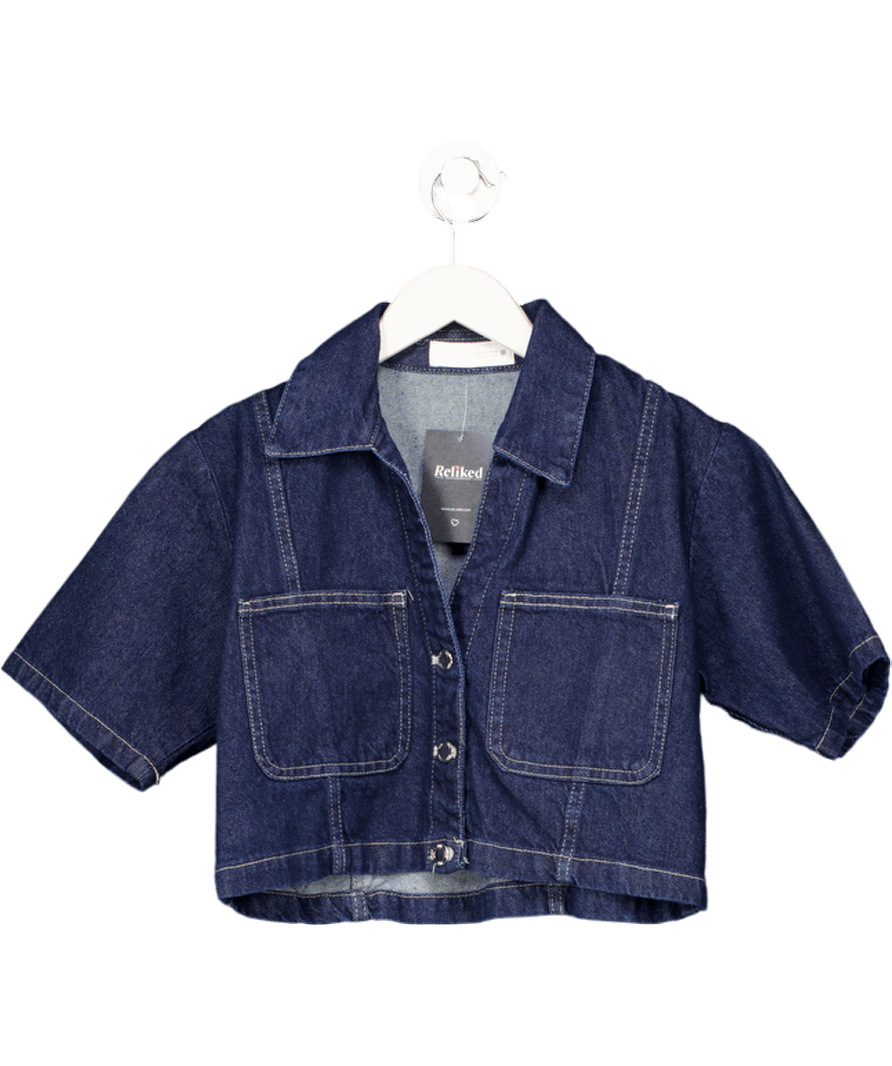 ZARA Blue Cropped Denim Shirt Top UK XS - Reliked