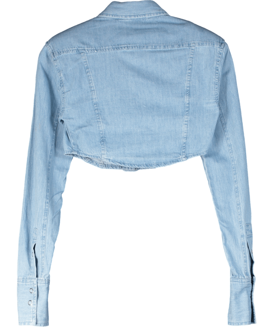 ZARA Blue Cropped Long Sleeve Denim Top UK S - Reliked