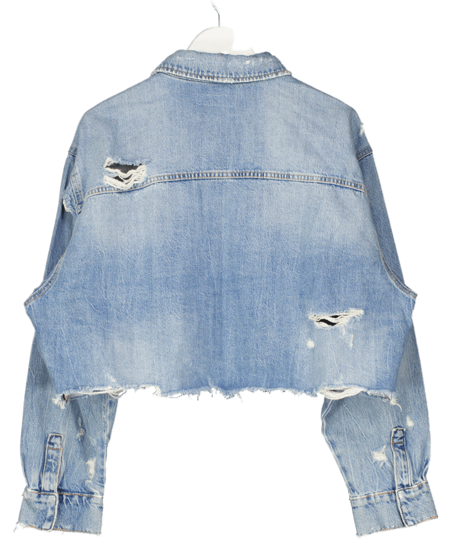 ZARA Blue Denim Distressed Cropped Jacket UK XL - Reliked