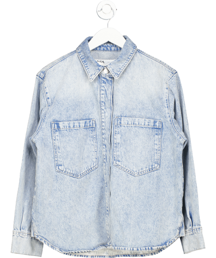 ZARA Blue Denim Jacket With Pockets UK S - Reliked