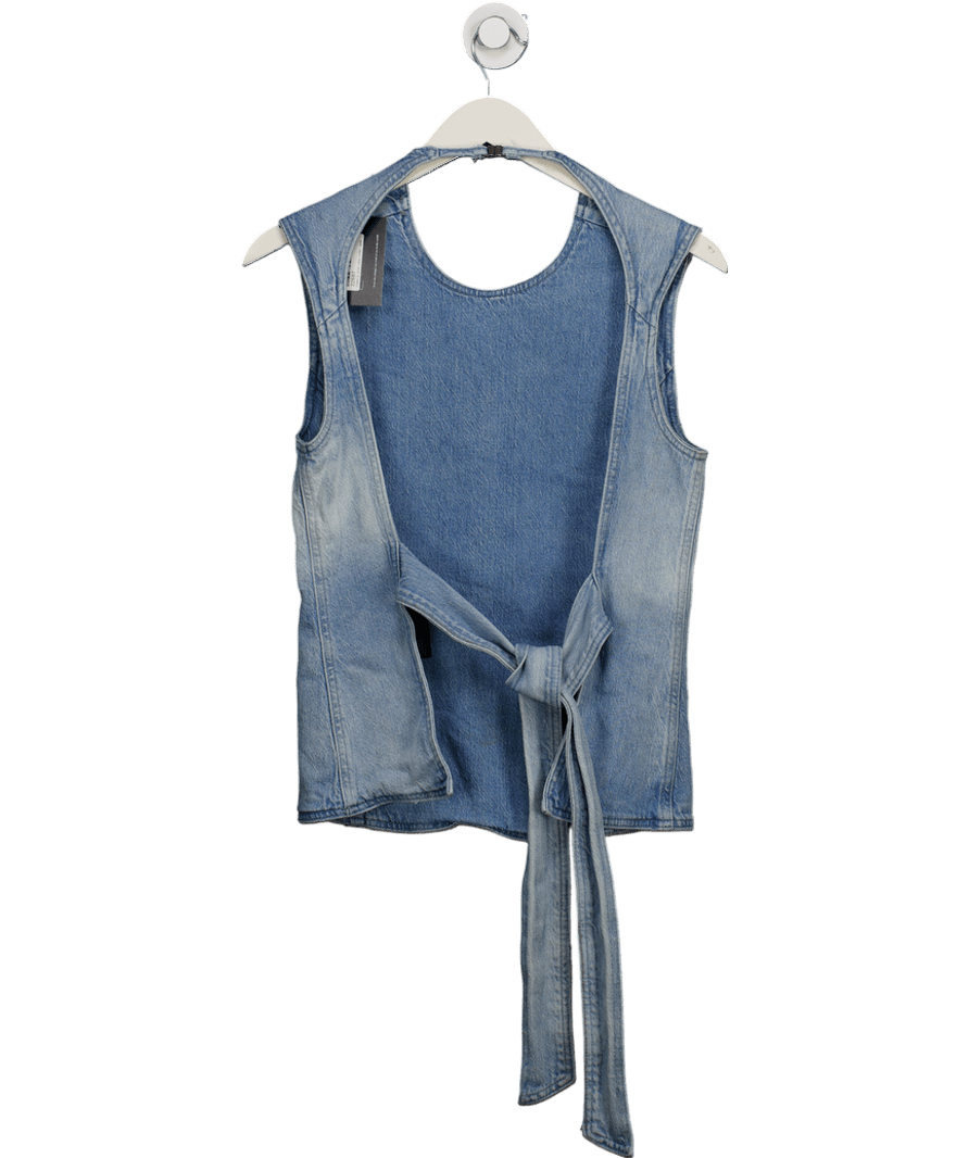 ZARA Blue Denim Open Tie Back Top UK M - Reliked