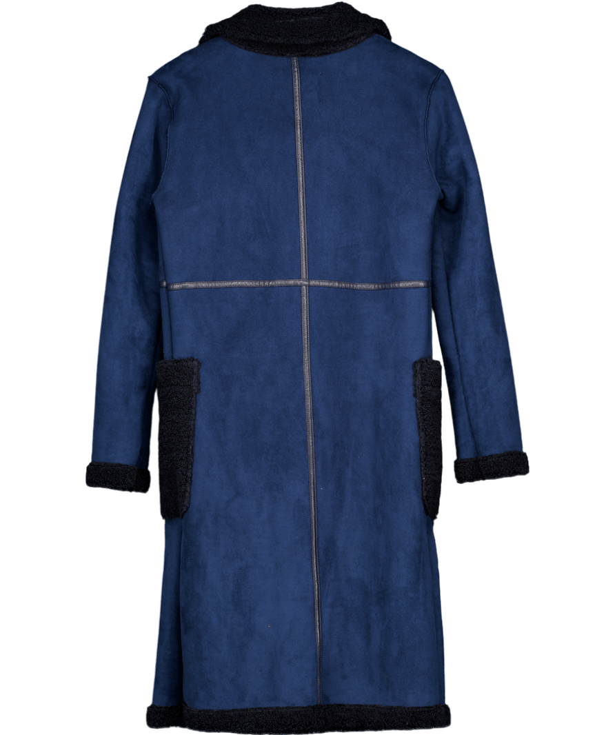 ZARA Blue Faux Suede And Shearling Double Breasted Full Length Coat UK XS - Reliked