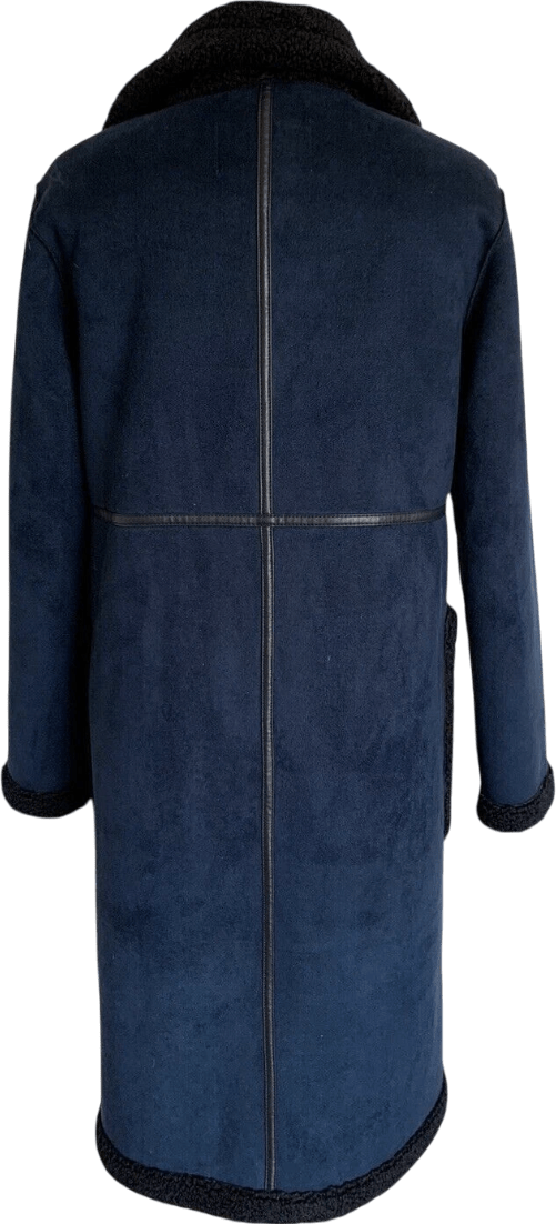 ZARA Blue Faux Suede And Shearling Double Breasted Full Length Coat UK XS - Reliked