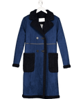 ZARA Blue Faux Suede And Shearling Double Breasted Full Length Coat UK XS - Reliked
