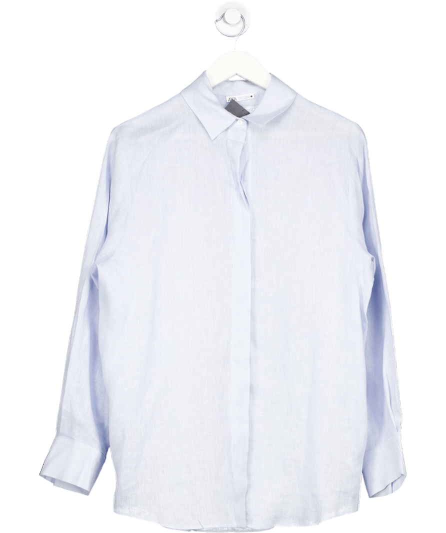 ZARA Blue Fine Linen Oversize Shirt UK S - Reliked