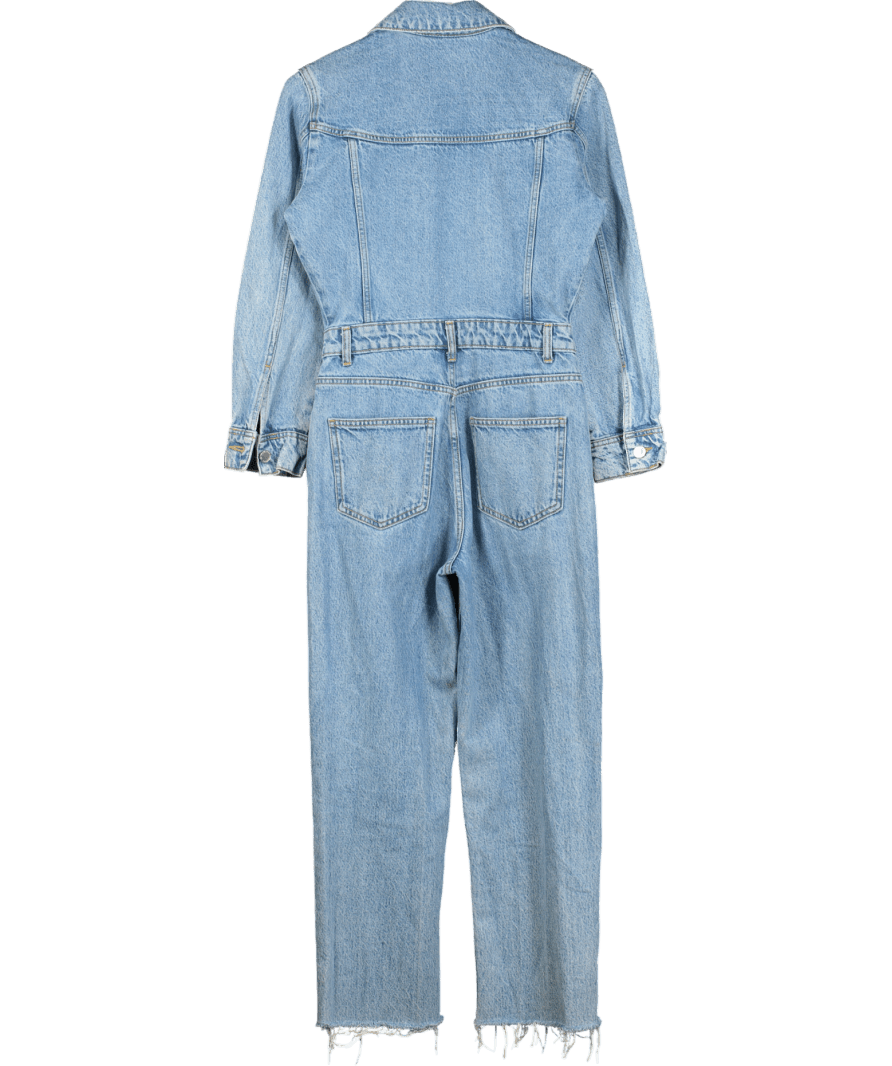ZARA Blue Long Sleeve Denim Jumpsuit UK S - Reliked