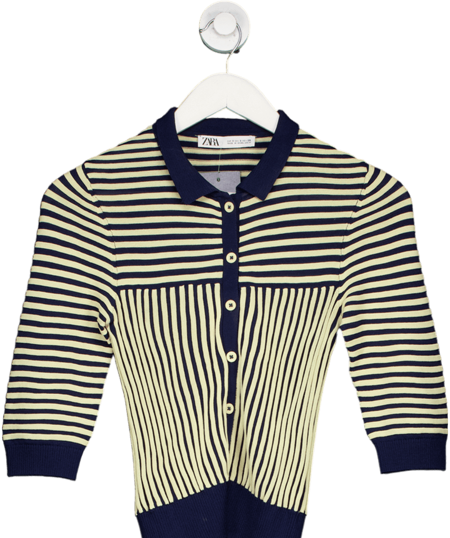 ZARA Blue Ribbed Polo Top UK S - Reliked