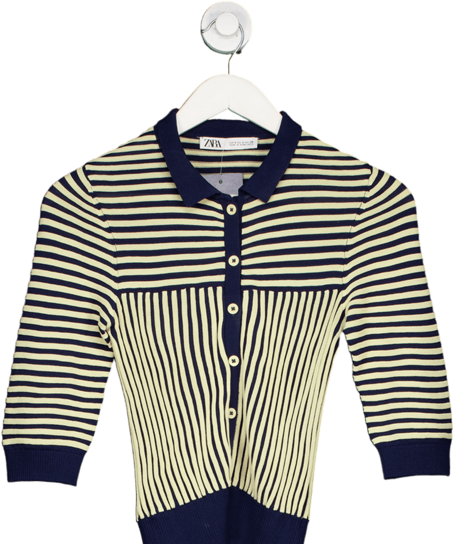 ZARA Blue Ribbed Polo Top UK S - Reliked