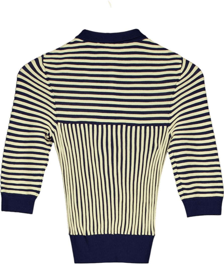 ZARA Blue Ribbed Polo Top UK S - Reliked