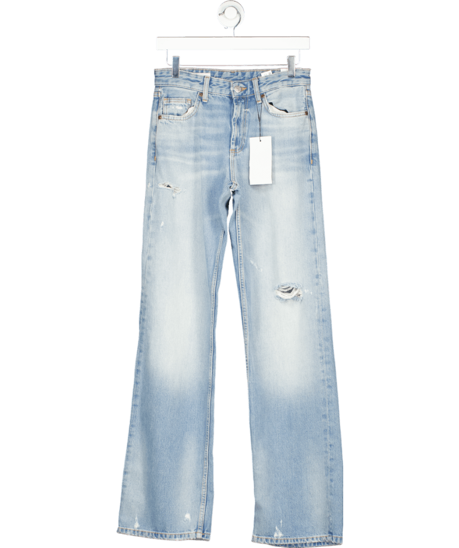 ZARA Blue Ribbed Wide Leg Jeans UK 8 - Reliked