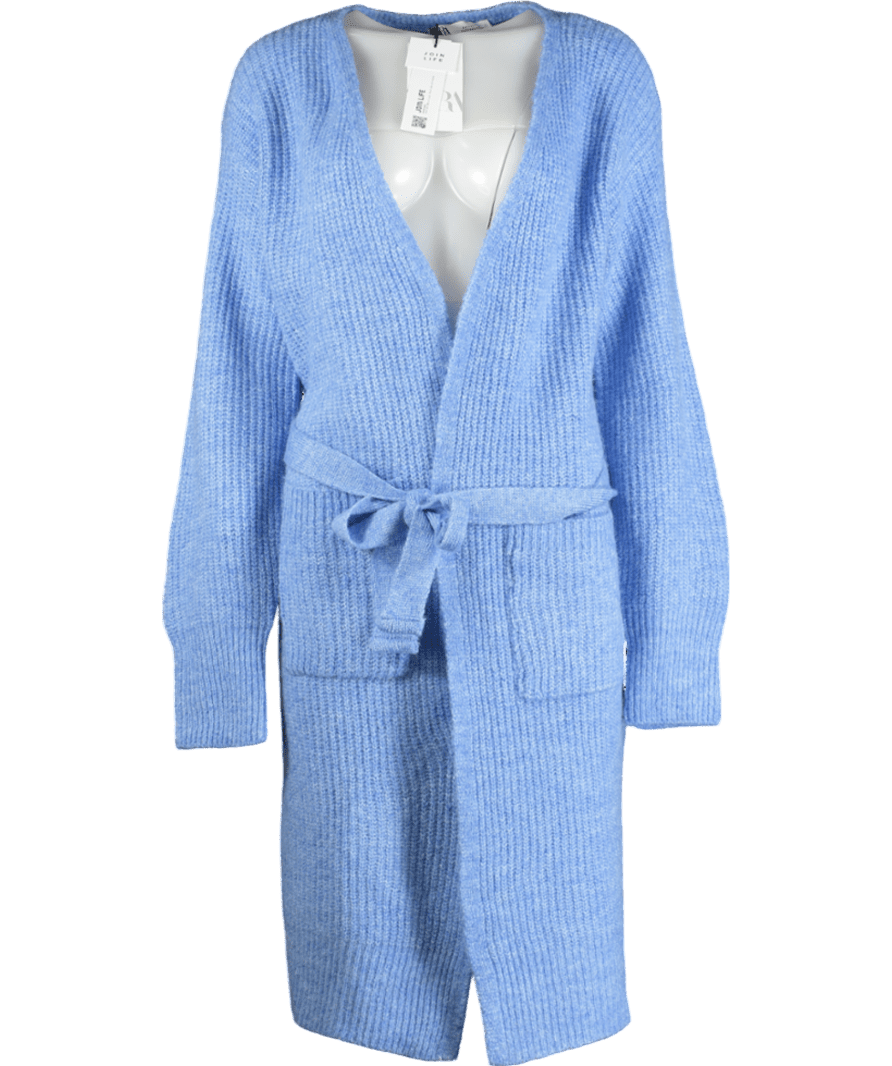 ZARA Blue Tie Belt Knit Cardigan UK XL - Reliked