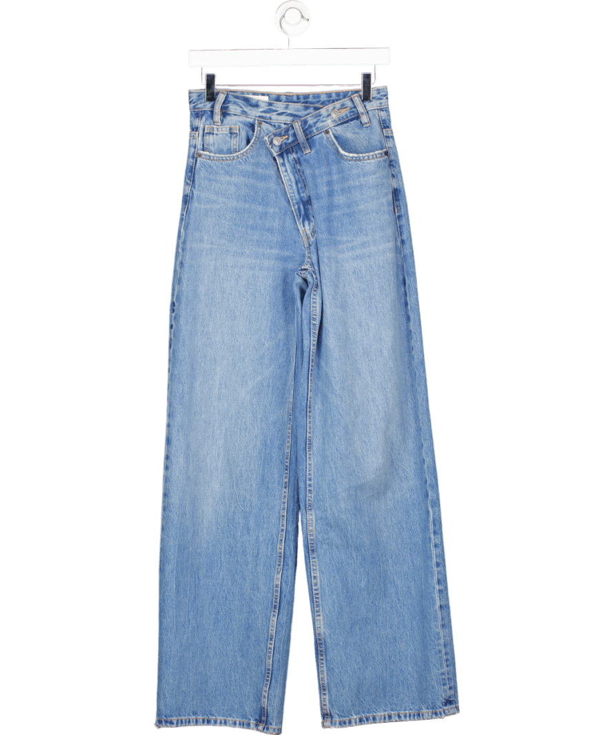 ZARA Blue Wide - leg High - waist Jeans With Wraparound Waist UK 6 - Reliked