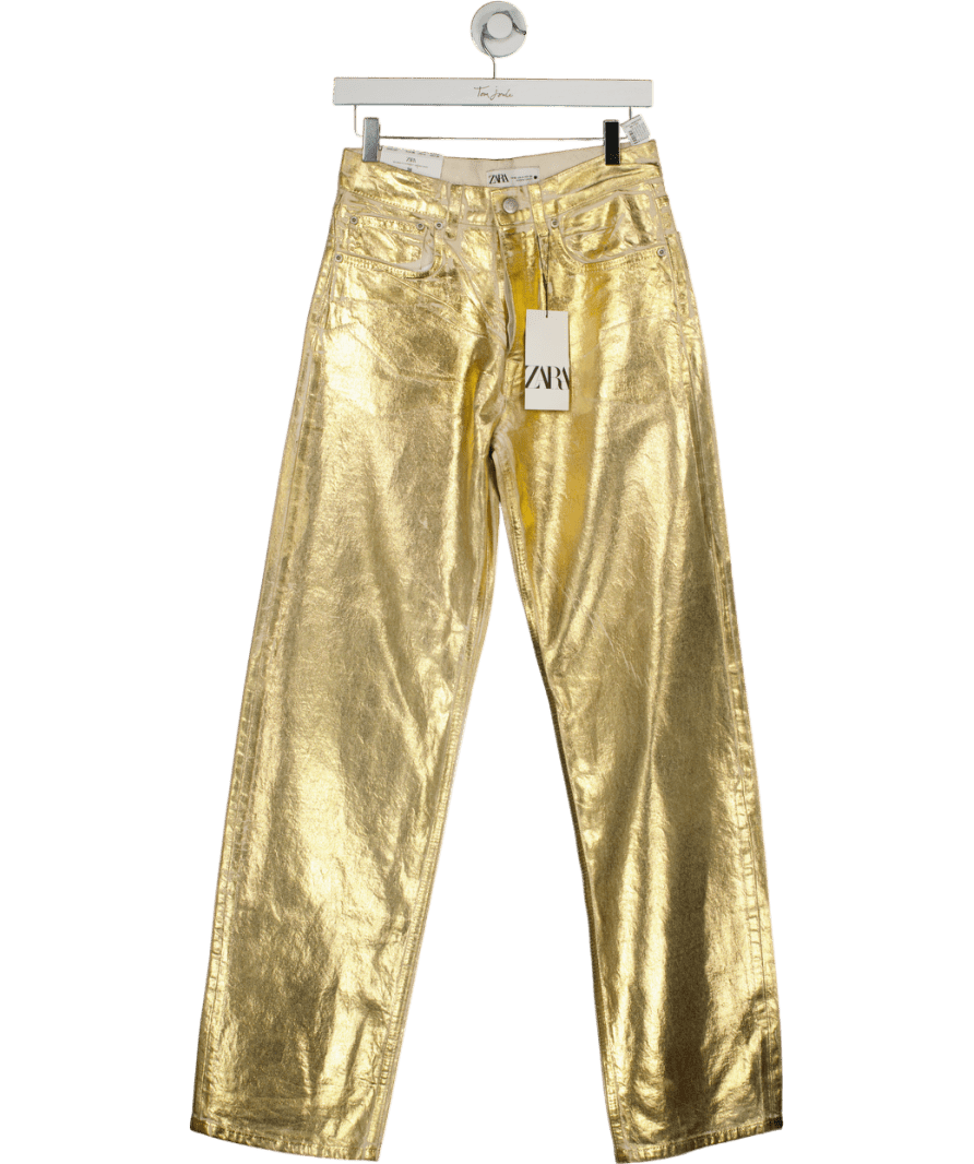 ZARA Boy Fit Gold Metallic Jeans UK 8 - Reliked