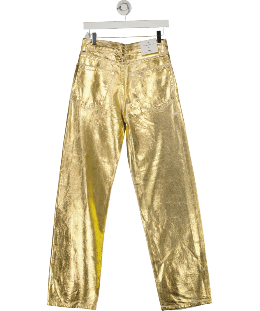 ZARA Boy Fit Gold Metallic Jeans UK 8 - Reliked