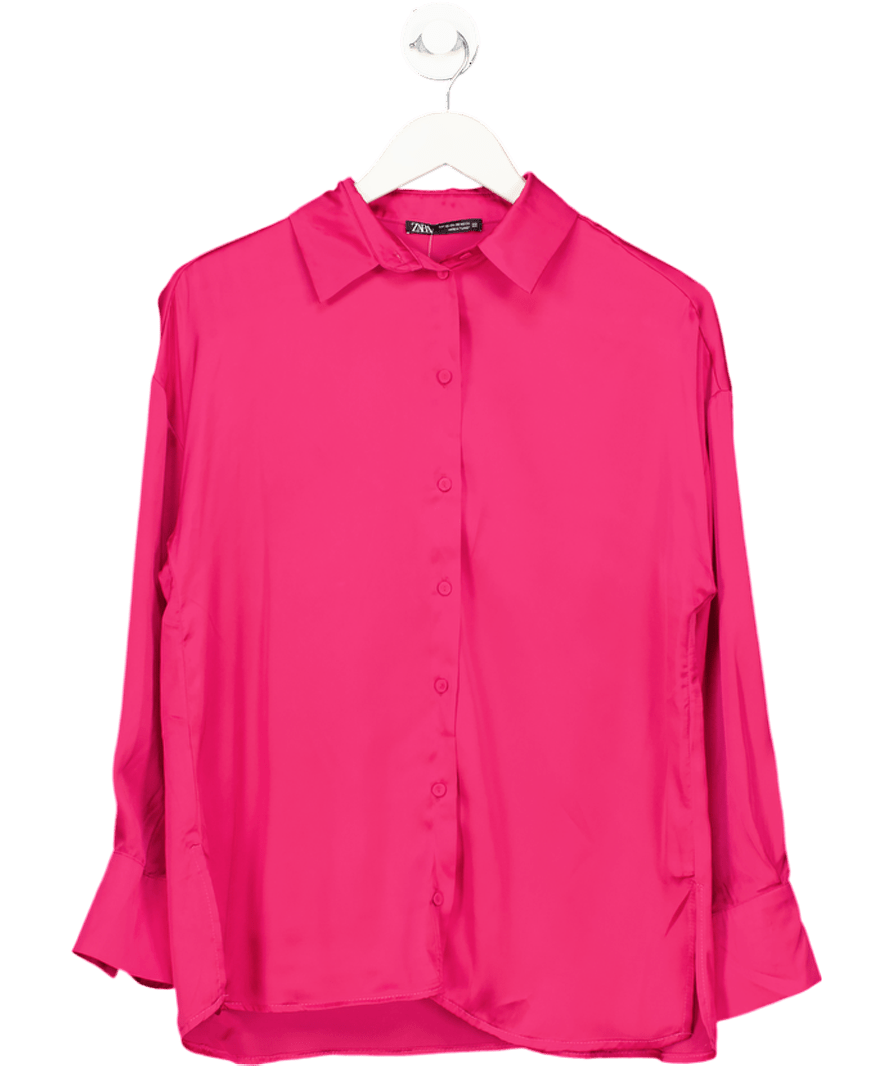 ZARA Bright Pink Satin Shirt UK XS - Reliked