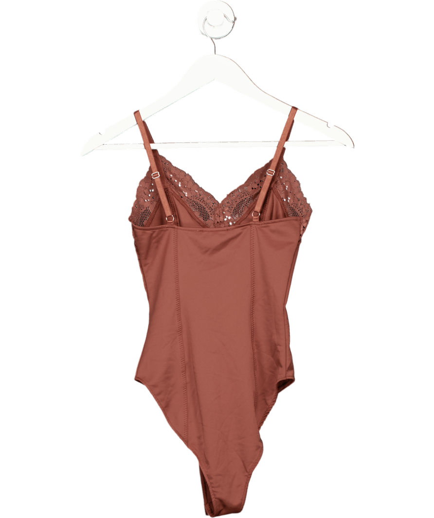 ZARA Brown Lace Trim Bodysuit UK S - Reliked