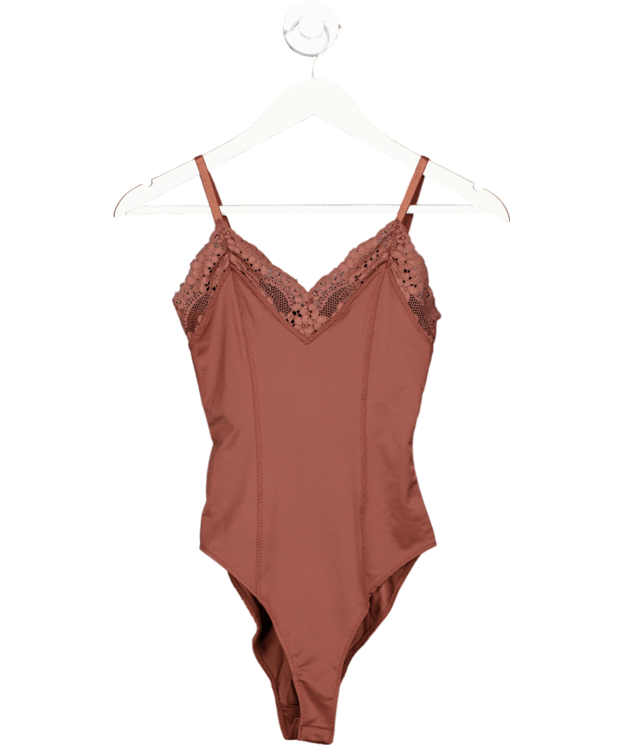 ZARA Brown Lace Trim Bodysuit UK S - Reliked