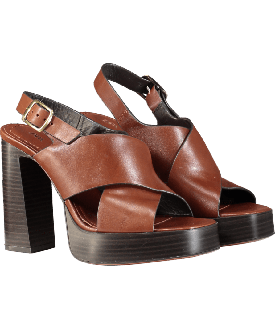 ZARA Brown Leather Heeled Sandals UK 5 EU 38 👠 - Reliked
