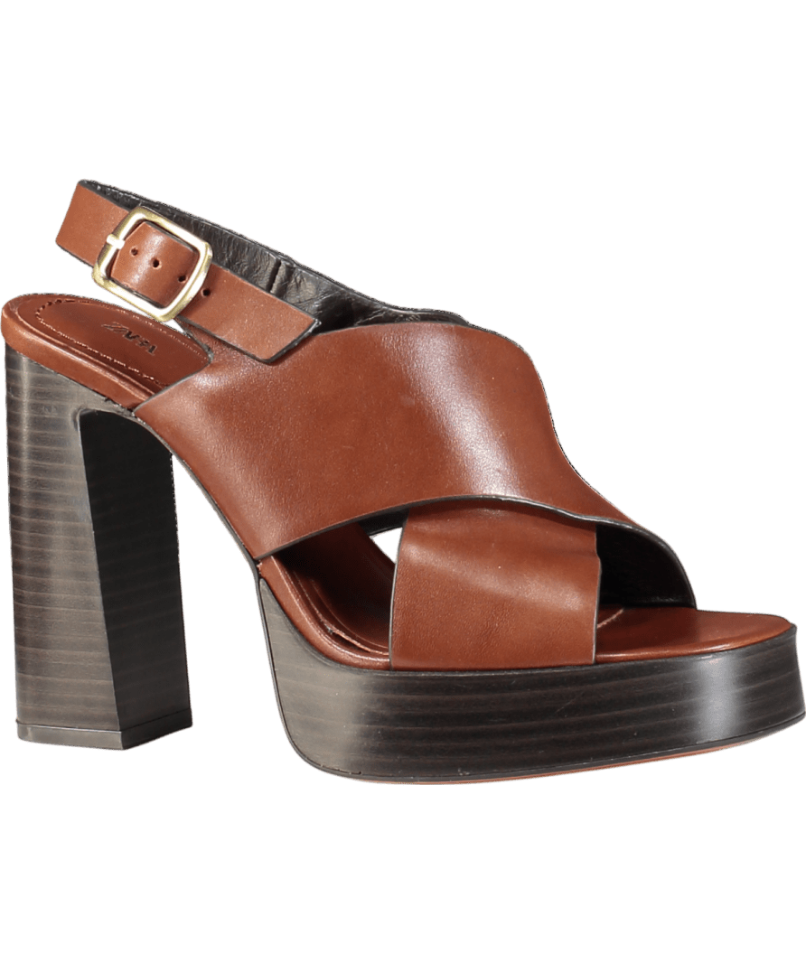 ZARA Brown Leather Heeled Sandals UK 5 EU 38 👠 - Reliked