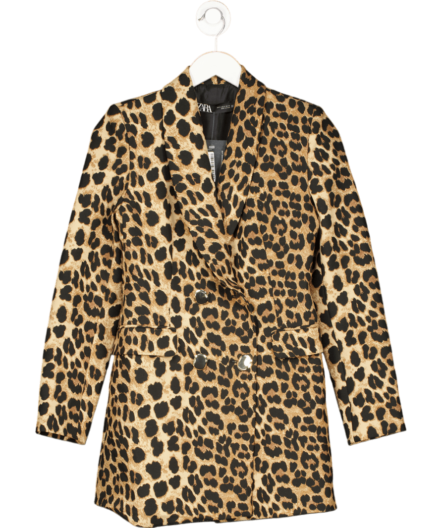 ZARA Brown Leopard Print Longline Blazer UK S - Reliked