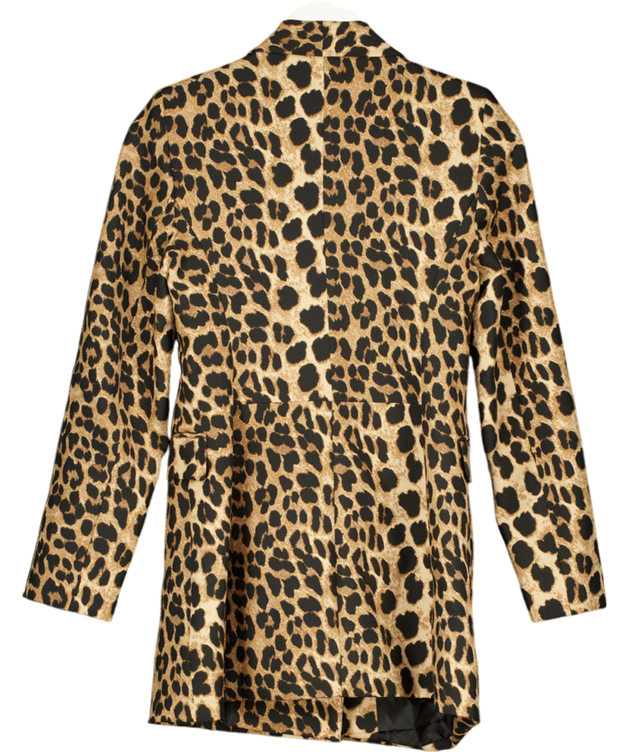 ZARA Brown Leopard Print Longline Blazer UK S - Reliked