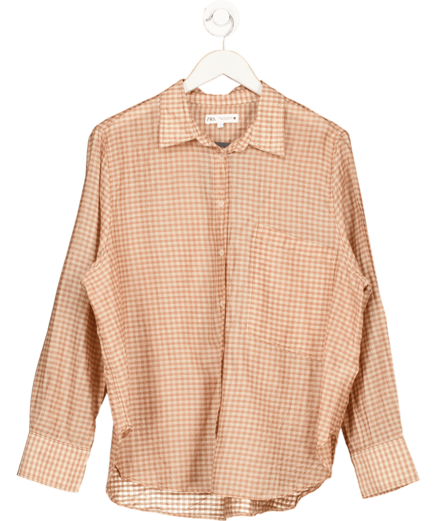 ZARA Brown Long Sleeve Check Shirt UK XL - Reliked
