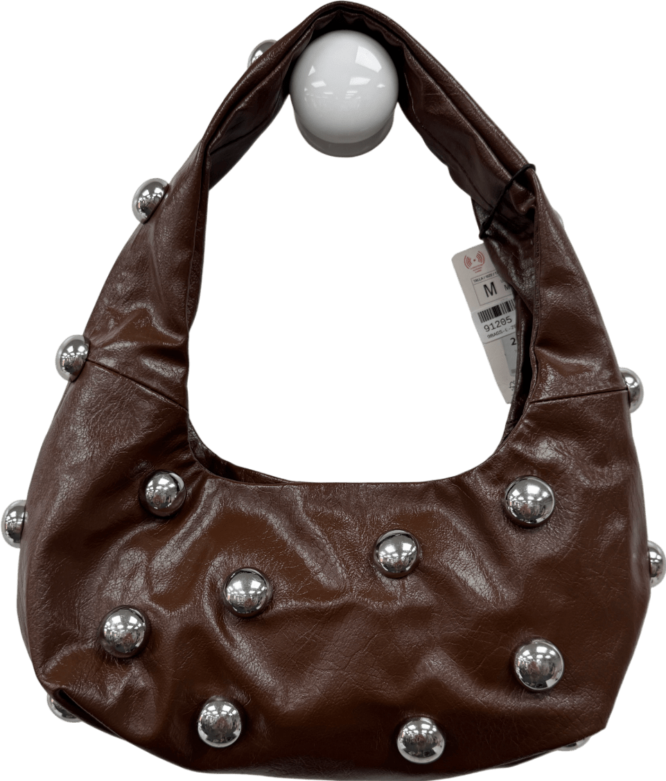 ZARA Brown / Silver Studded Shoulder Bag - Reliked