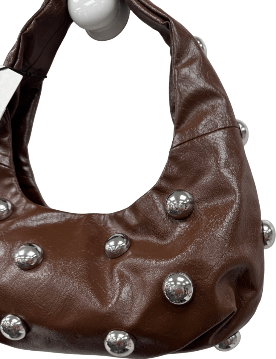 ZARA Brown / Silver Studded Shoulder Bag - Reliked